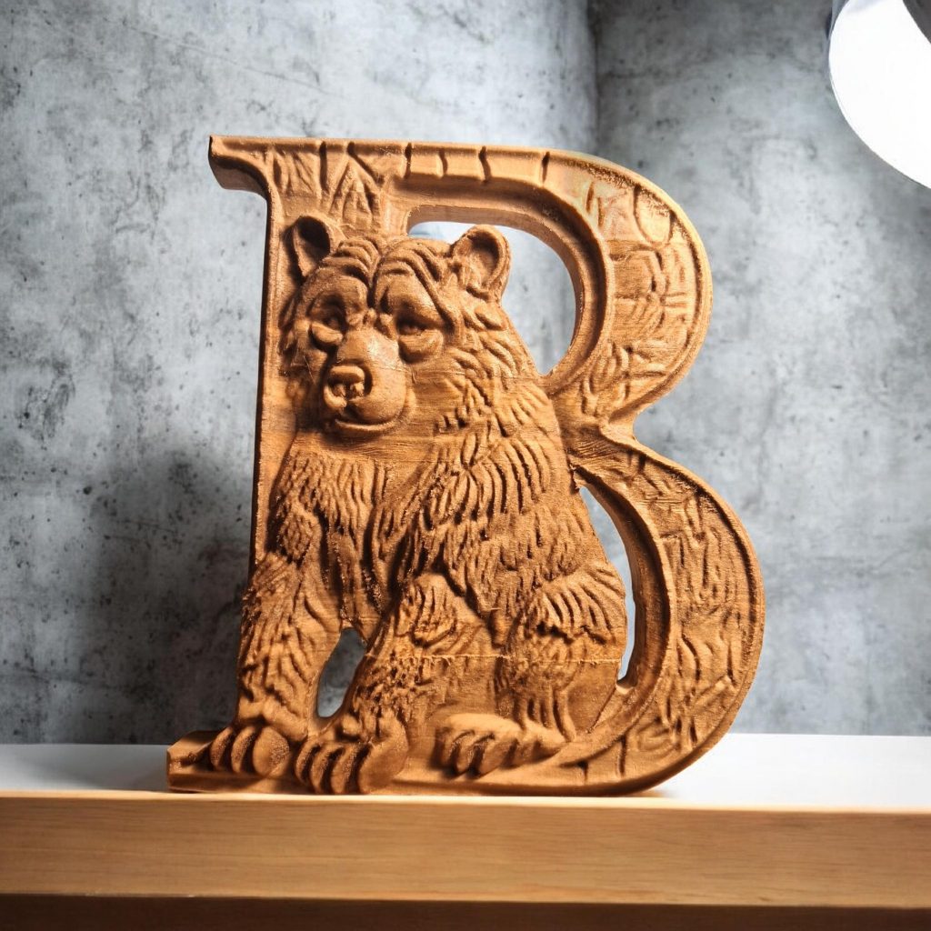 Animal Alphabet Letter B CNC File – Bear Letter B STL / 3D Relief File