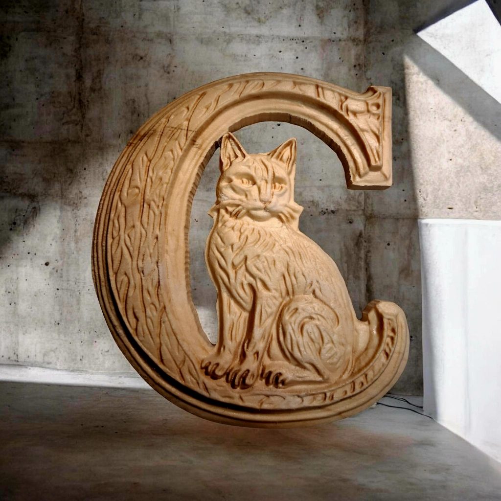 Animal Alphabet Letter C CNC File – Cat Letter C STL / 3D Relief File