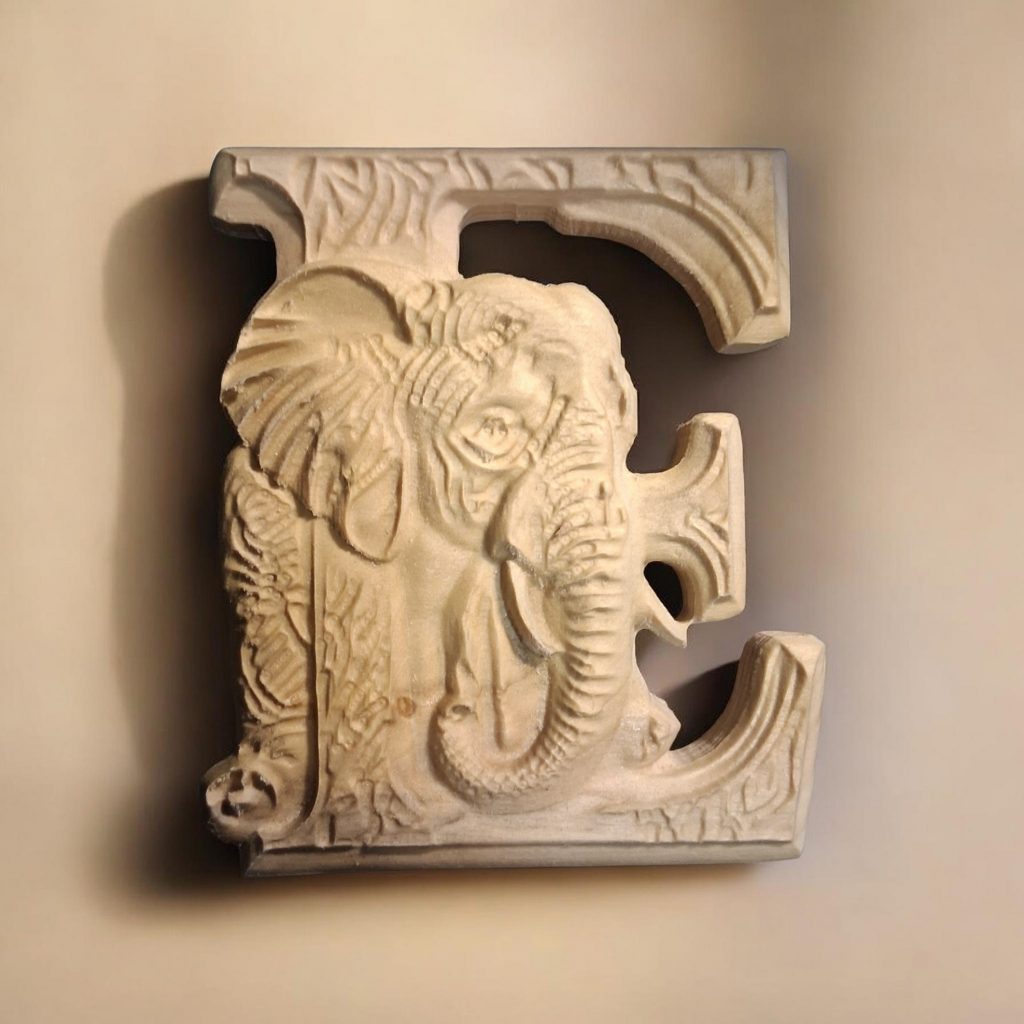 Animal Alphabet Letter E CNC File – Elephant Letter E STL / 3D Relief File
