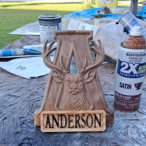 Deer Letter A CNC Relief File with Custom Name Plaque SVG