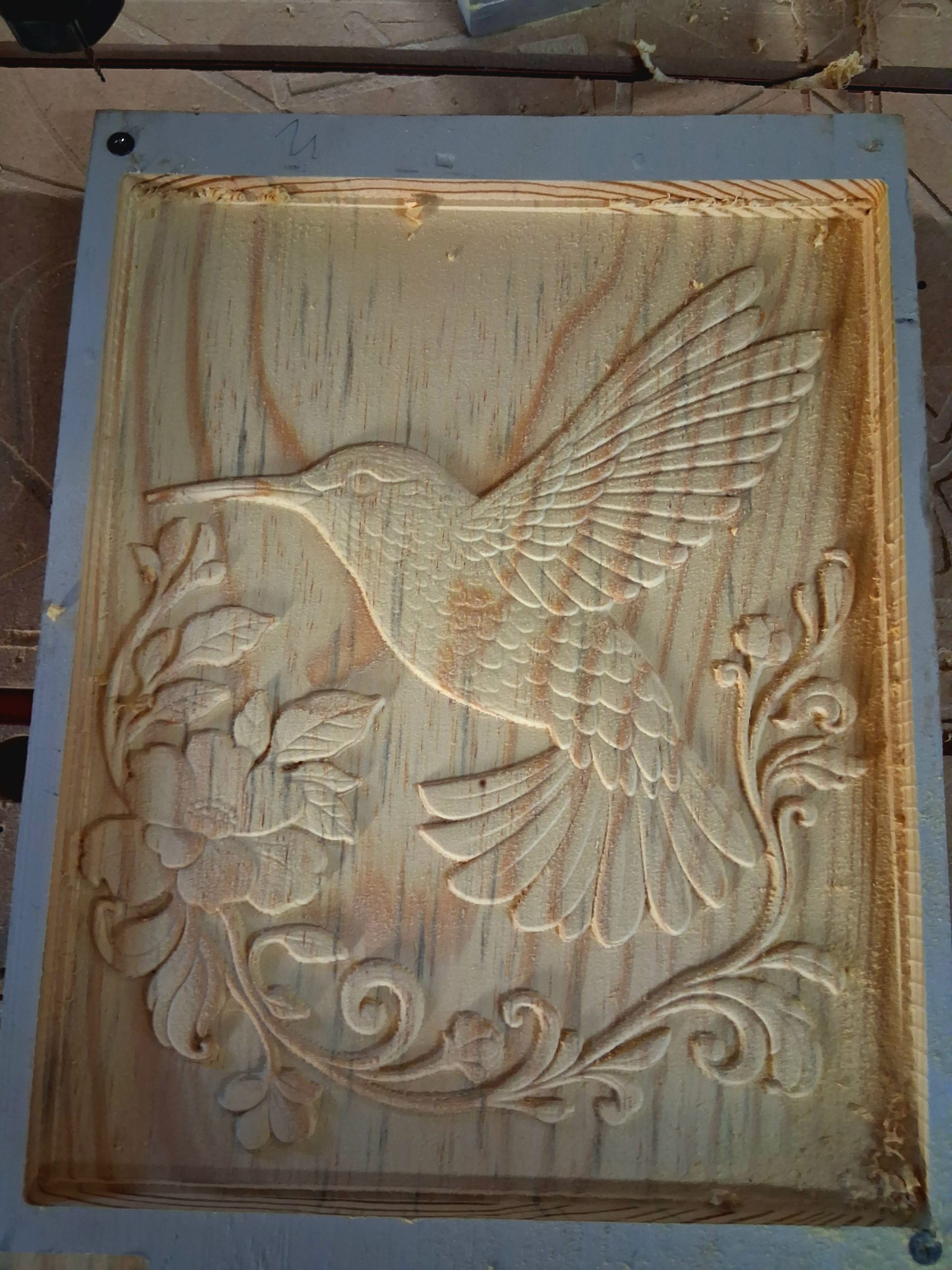 Hummingbird and Floral CNC Relief
